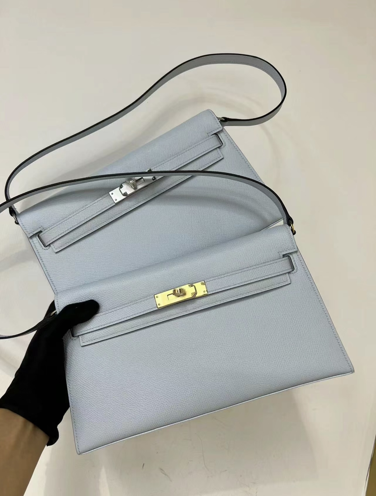 Hermes Kelly Elan Shoulder Bag in Light Grey Epsom Leather 